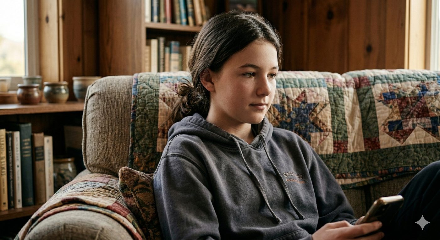 Lily, 13, in her Boone NC home